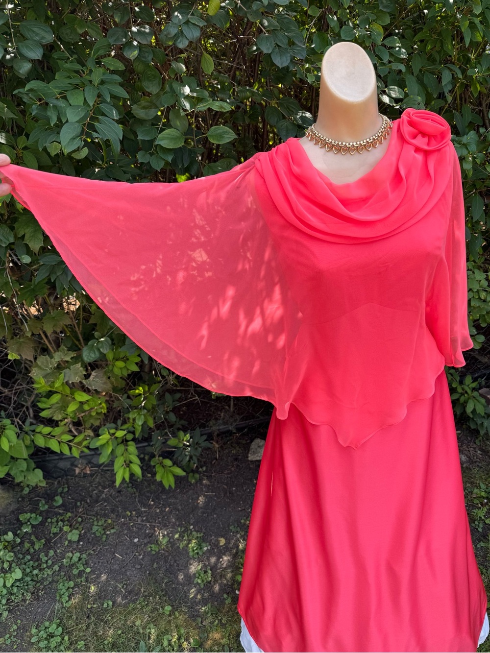 Vintage 1970s Flamingo Pink Mike Benet Formals Evening Gown sz 14 XL